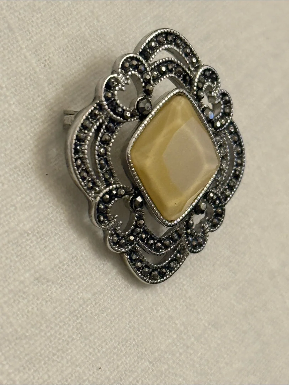 Vintage Liz Claiborne Art Deco Marcasite Brooch 1.5”